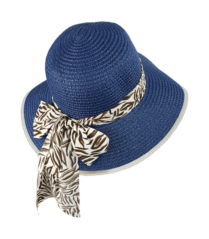 Sombrero de Mujer Ala Ancha de Paja Plegable Azul
