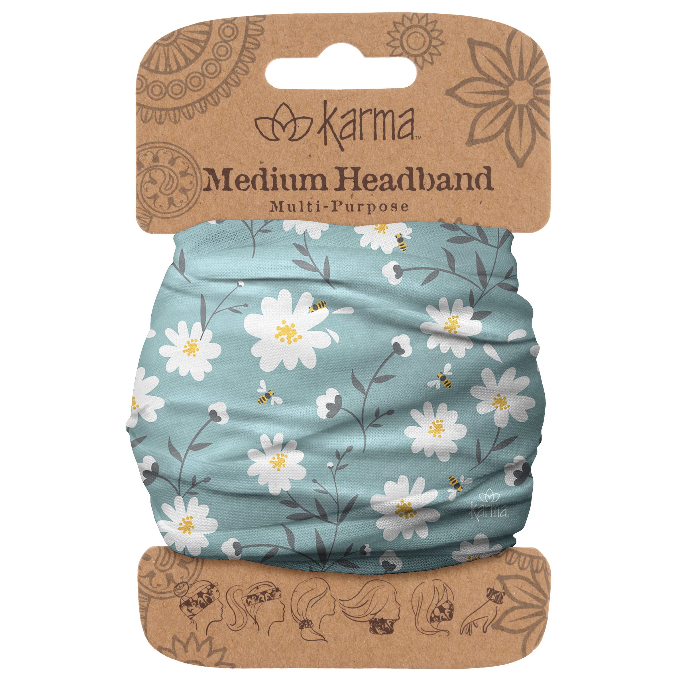 Foto 2 pulgar | Diadema Karma Daisy Para Mujer De Tela Azul Y Blanca Mediana - Venta Internacional.