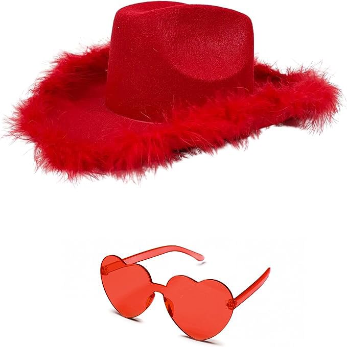 Foto 2 pulgar | Accesory Set 4e's Novelty, Sombrero De Vaquero Rojo Con Plumas Y Gafas De Sol - Venta Internacional.