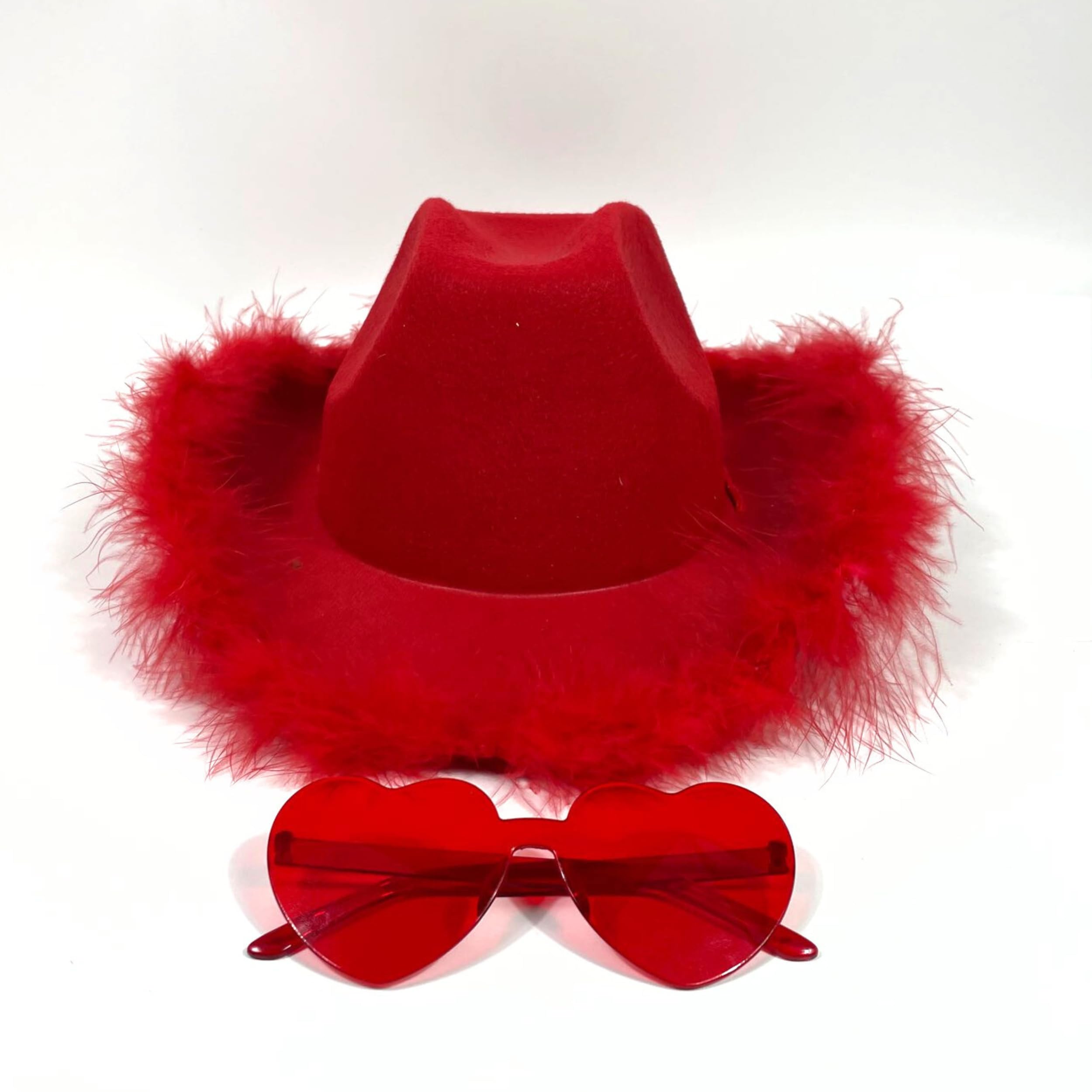 Foto 3 pulgar | Accesory Set 4e's Novelty, Sombrero De Vaquero Rojo Con Plumas Y Gafas De Sol - Venta Internacional.
