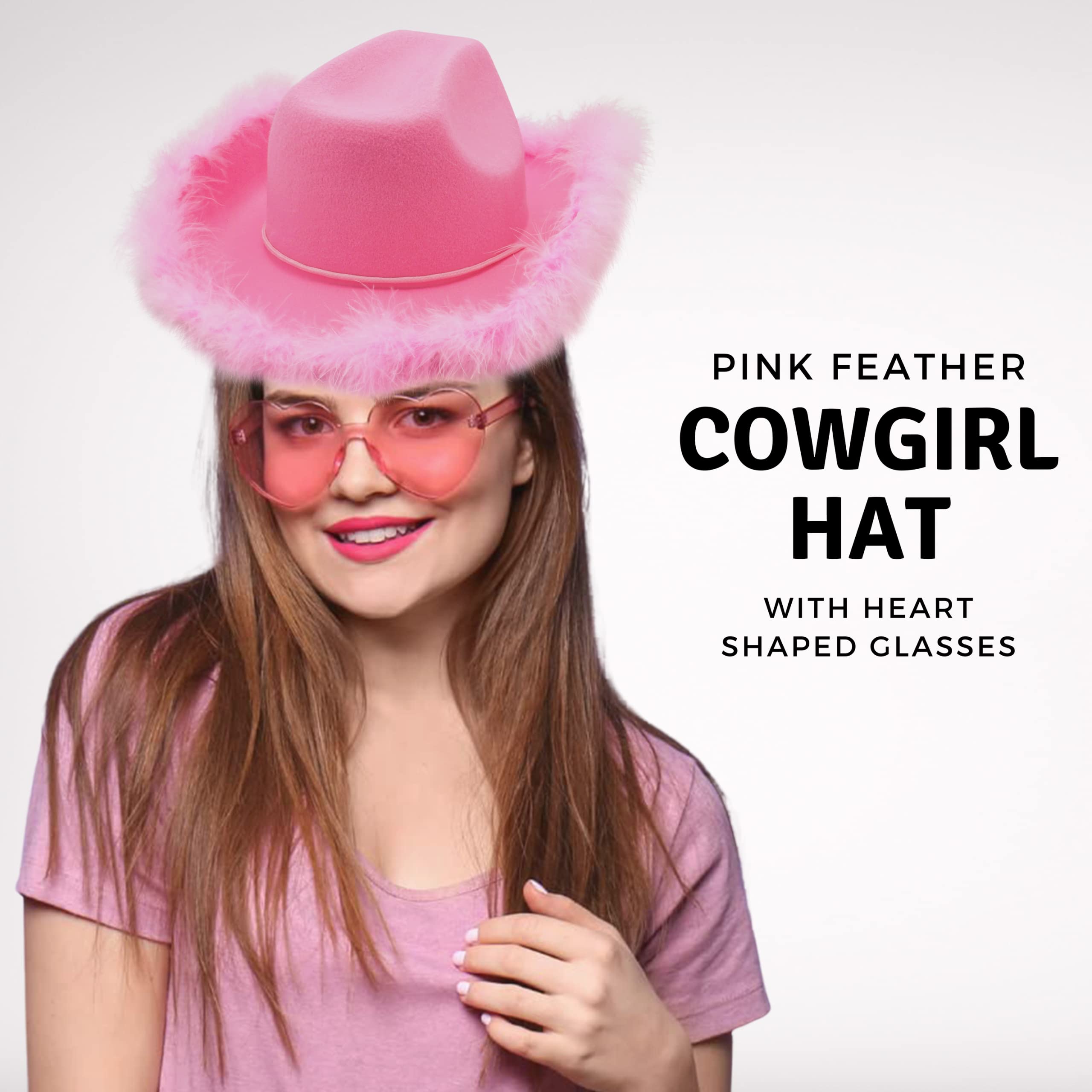 Foto 3 pulgar | Sombrero De Vaquero 4e's Novelty Pink Con Plumas Para Mujer - Venta Internacional.