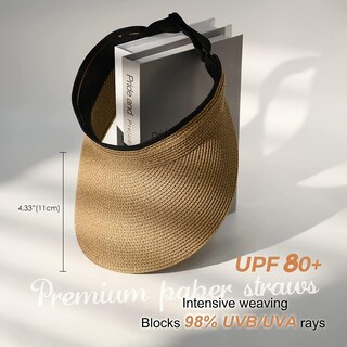 Foto 2 | Sombrero Con Visera Para Mujer Furtalk, Paja, Verano, Upf 80+, Color Caqui - Venta Internacional.