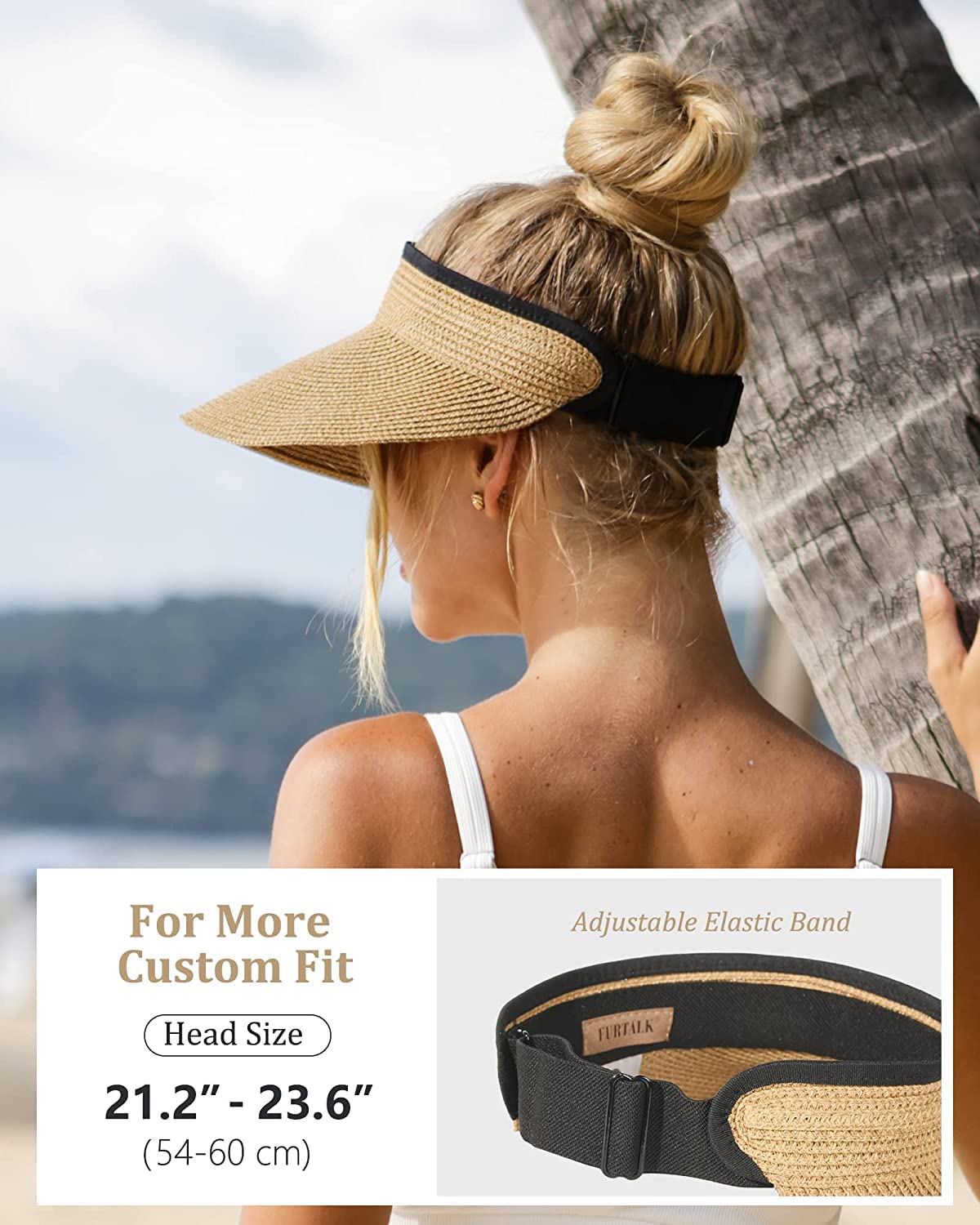 Foto 4 pulgar | Sombrero Con Visera Para Mujer Furtalk, Paja, Verano, Upf 80+, Color Caqui - Venta Internacional.