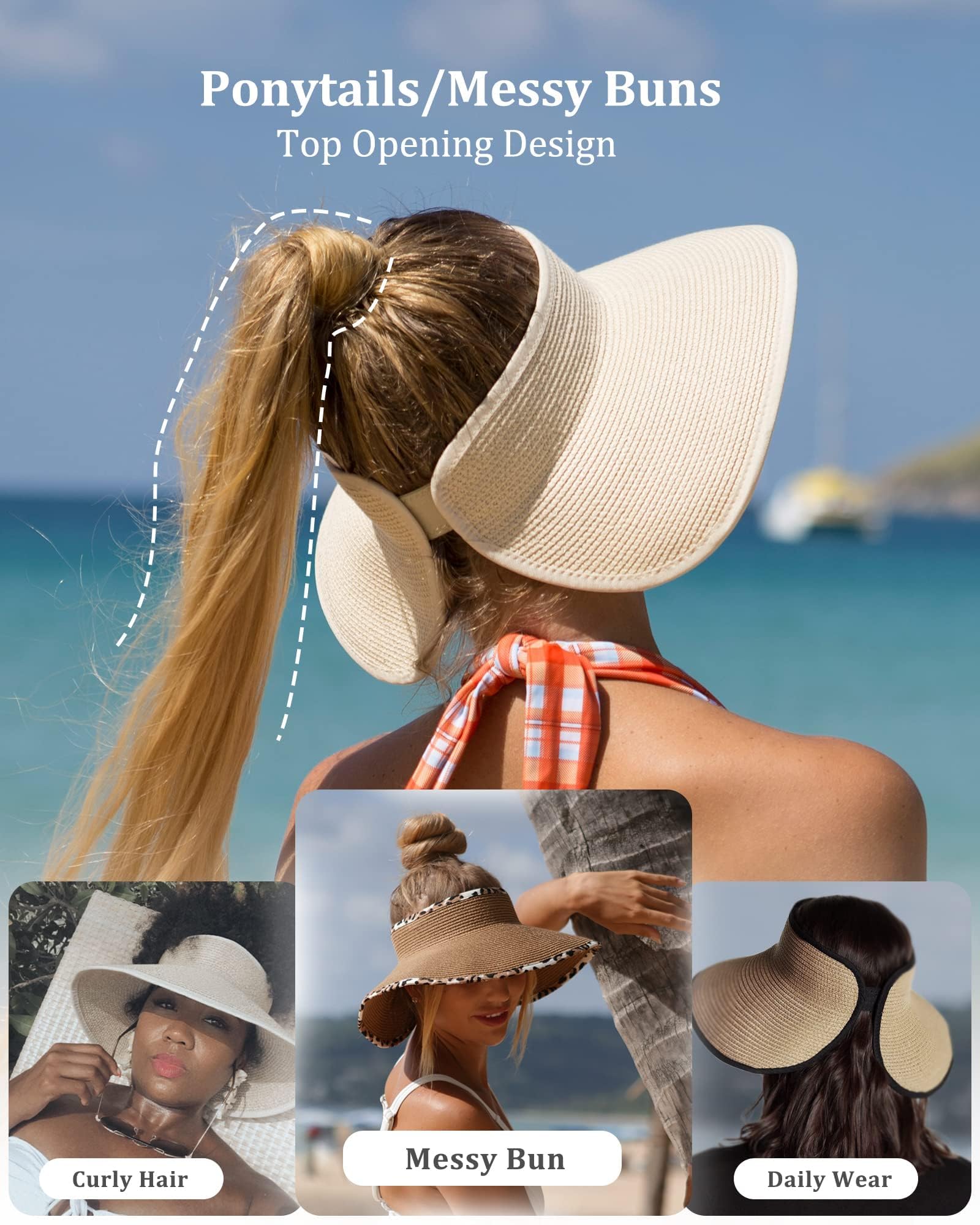Foto 4 pulgar | Sombrero Con Visera Solar Furtalk Para Mujer, Paja, Ala Ancha, Beige - Venta Internacional.