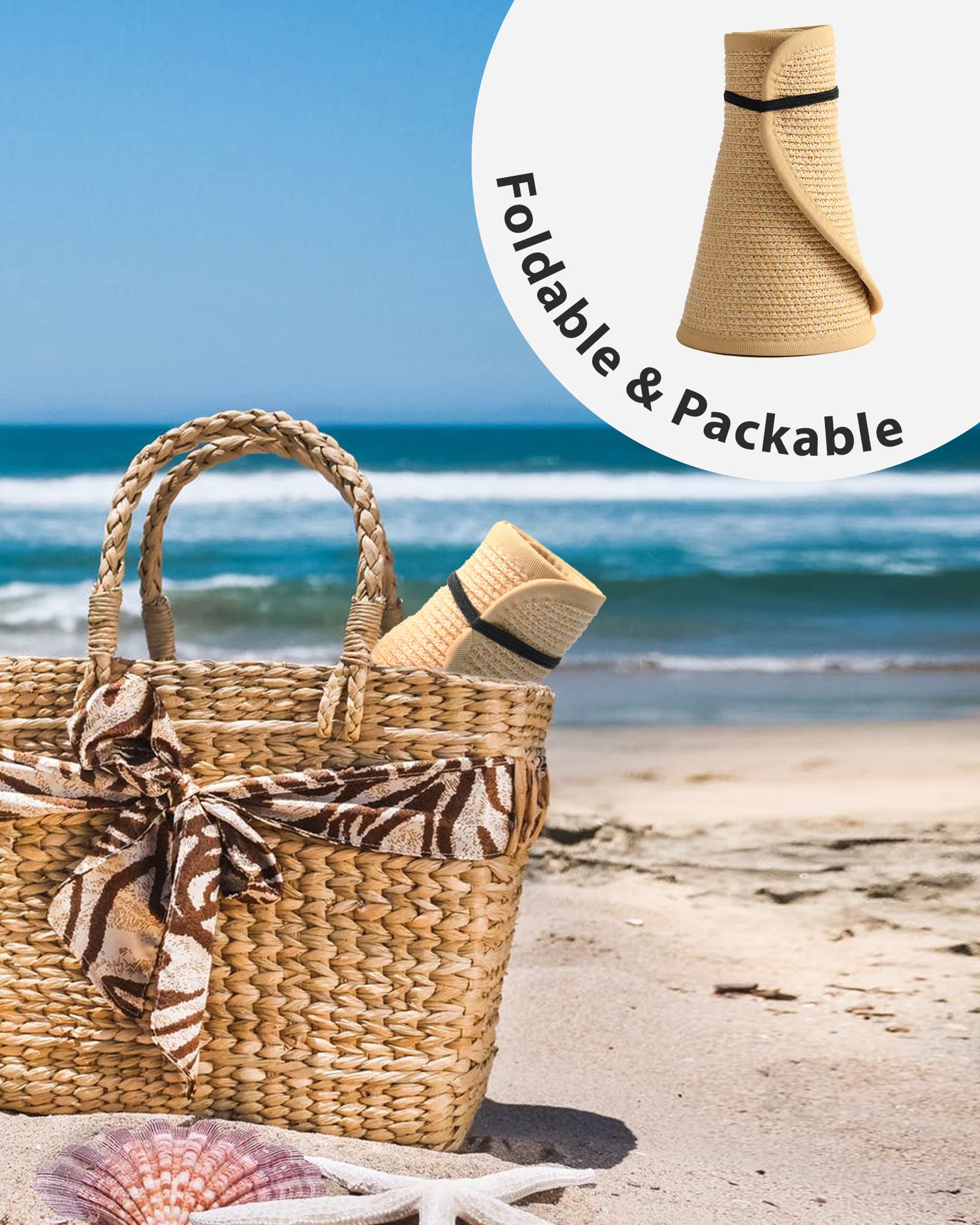 Foto 6 pulgar | Sombrero Con Visera Solar Furtalk Para Mujer, Paja, Ala Ancha, Beige - Venta Internacional.