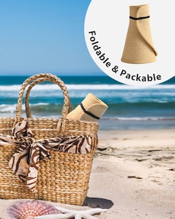Foto 5 | Sombrero Con Visera Solar Furtalk Para Mujer, Paja, Ala Ancha, Beige - Venta Internacional.