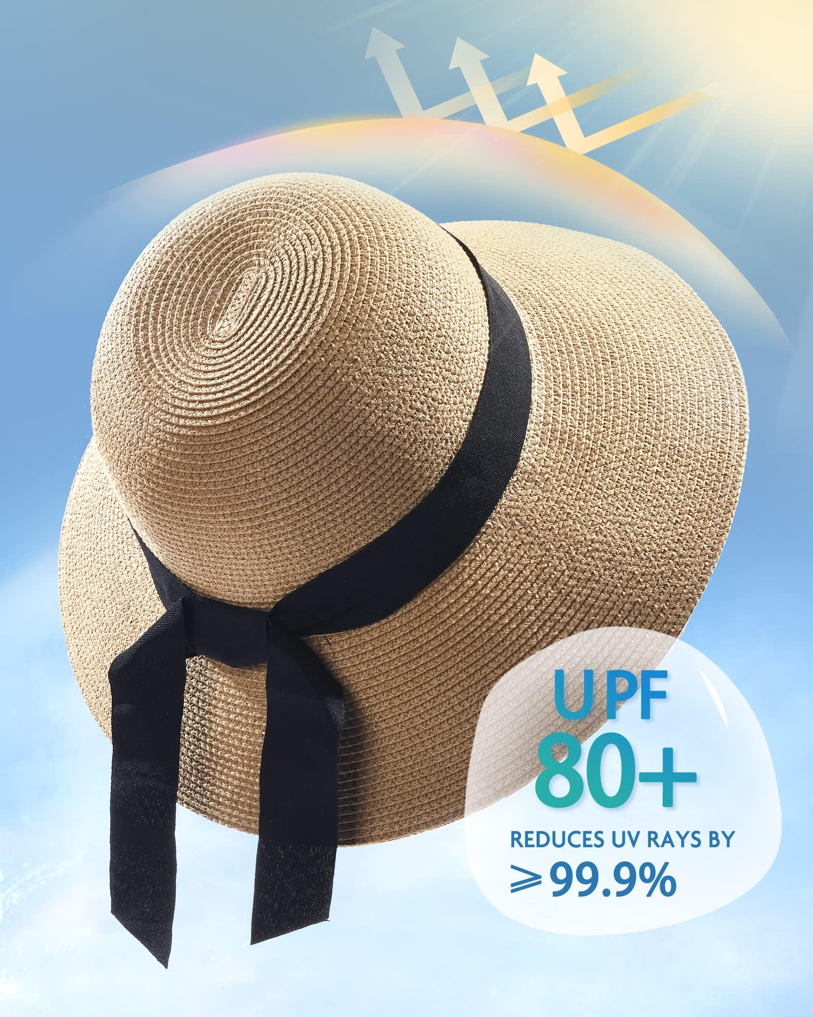 Foto 3 pulgar | Sombrero De Paja Furtalk Para Mujer, Playa, Sol, Uv, Upf 80+, Plegable, Color Caqui - Venta Internacional.