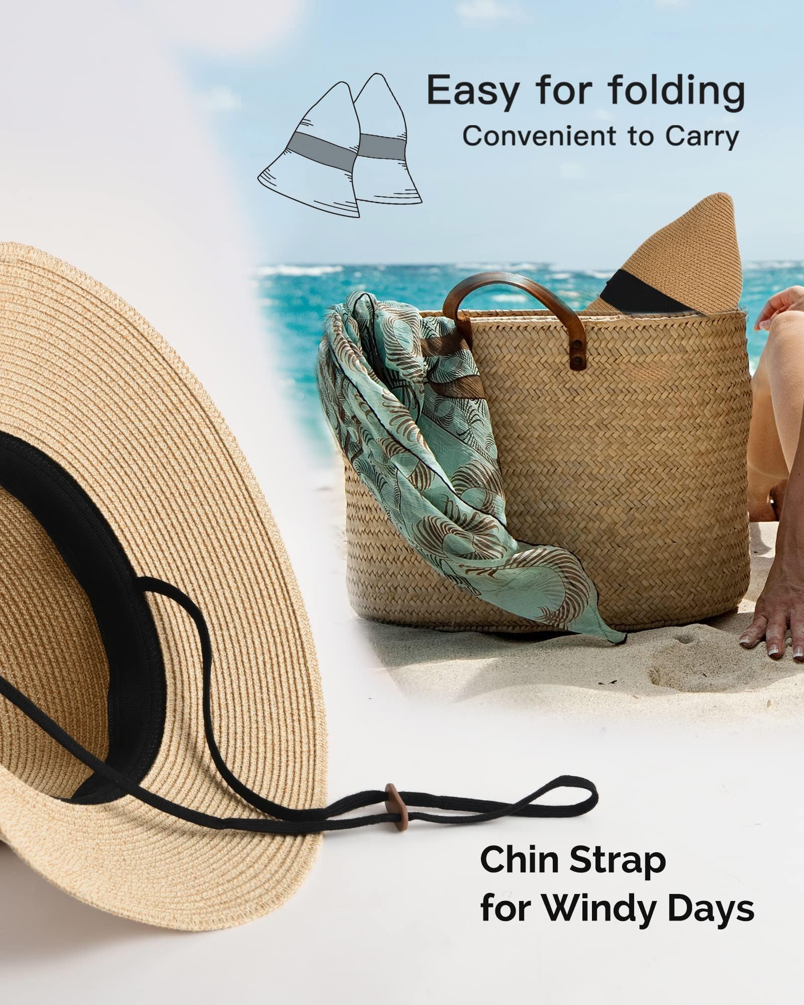Foto 4 pulgar | Sombrero De Paja Furtalk Para Mujer, Playa, Sol, Uv, Upf 80+, Plegable, Color Caqui - Venta Internacional.