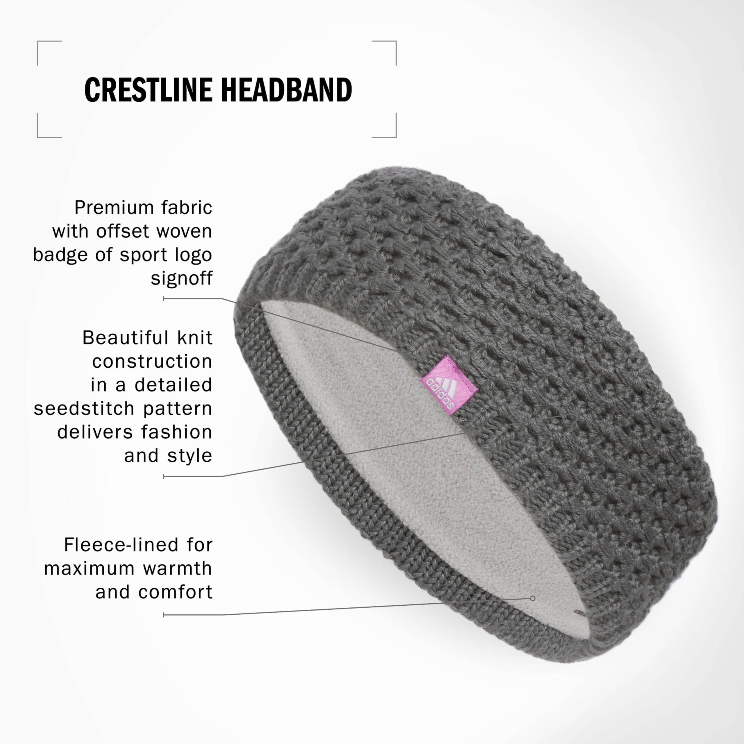 Foto 4 pulgar | Diadema de Punto Adidas Gris Ónix con Forro Polar- Venta Internacional