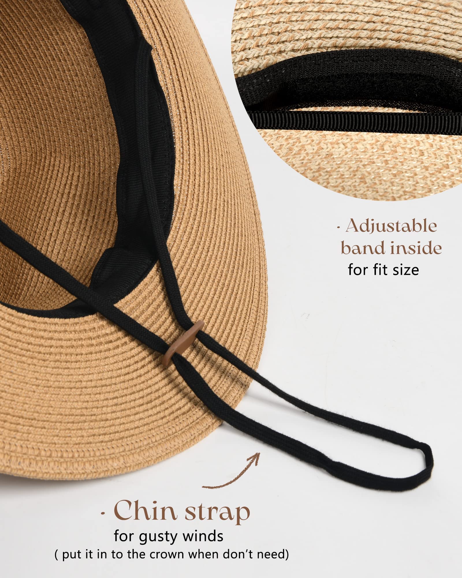Foto 4 pulgar | Sombrero Panameño De Paja Furtalk De Ala Ancha Fedora Upf 80 Para Mujer - Venta Internacional.