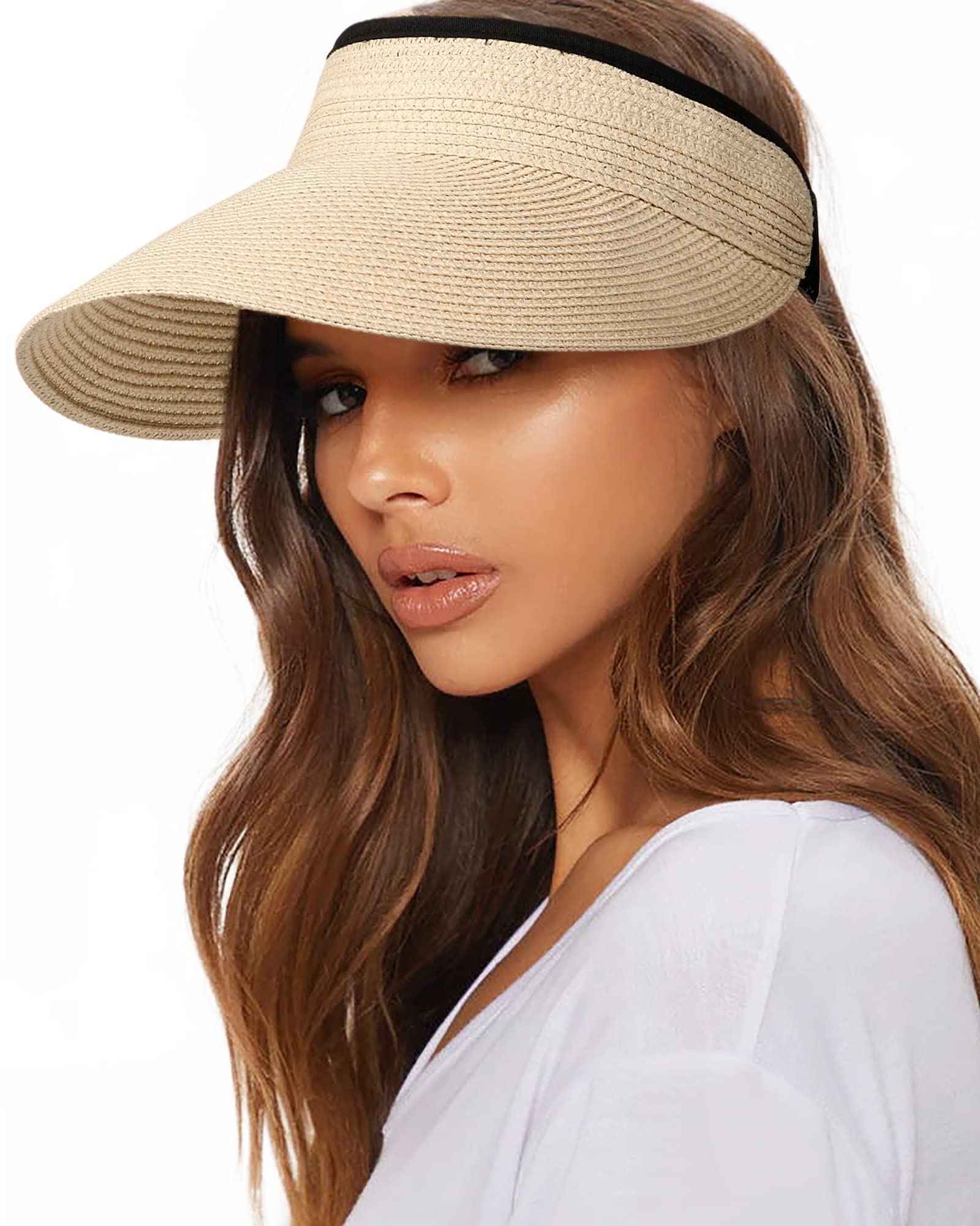 Foto 1 | Sombrero Con Visera Para Mujer Furtalk, De Paja, Plegable En Verano, Upf 80+ - Venta Internacional.