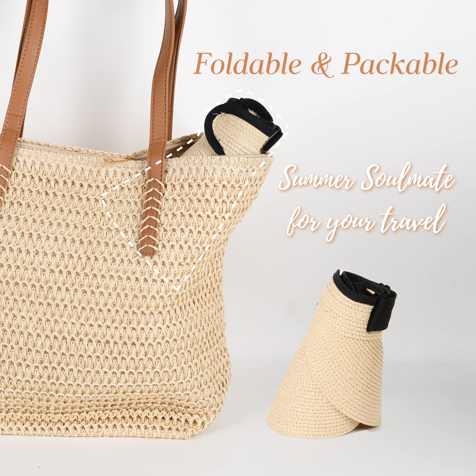 Foto 5 pulgar | Sombrero Con Visera Para Mujer Furtalk, De Paja, Plegable En Verano, Upf 80+ - Venta Internacional.