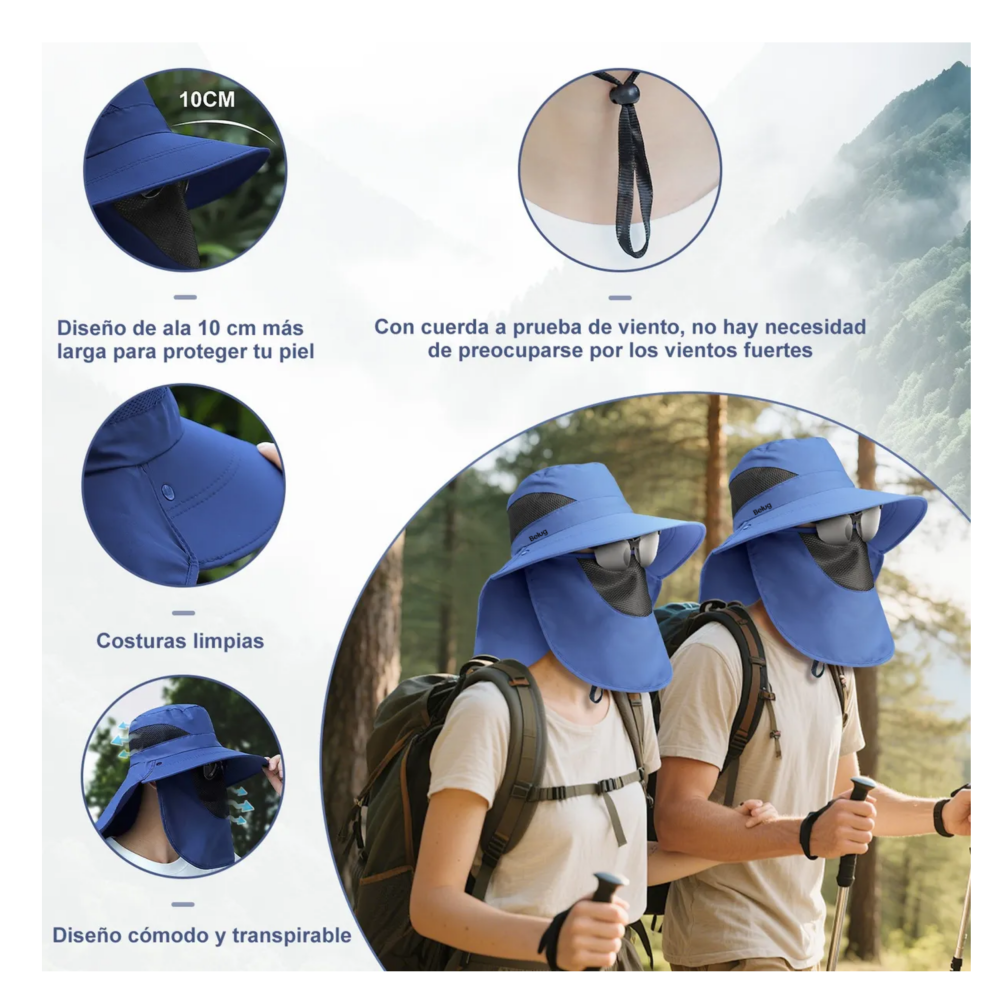 Foto 5 pulgar | Sombrero Para Sol Ancho Con Uv Protección Cuello Y Cara 360° Belug  Azul