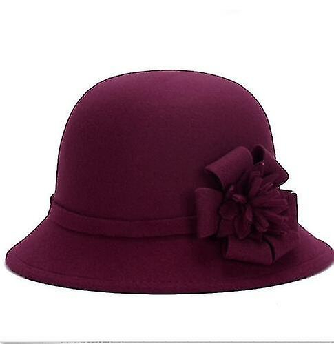 Foto 1 | Sombrero Huoguo Vintage  Imitación De Lana  Flor  Otoño-invierno  Vino  Rojo - Venta Internacional.