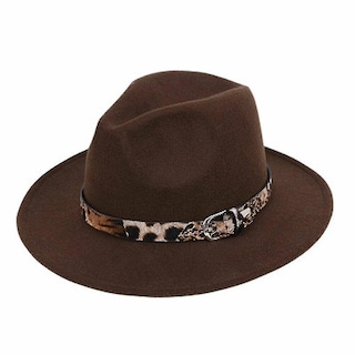 Foto 3 | Sombrero Fedora De Fieltro De Lana Para Mujer Con Estampado De Leopardo Amarillo - Venta Internacional.