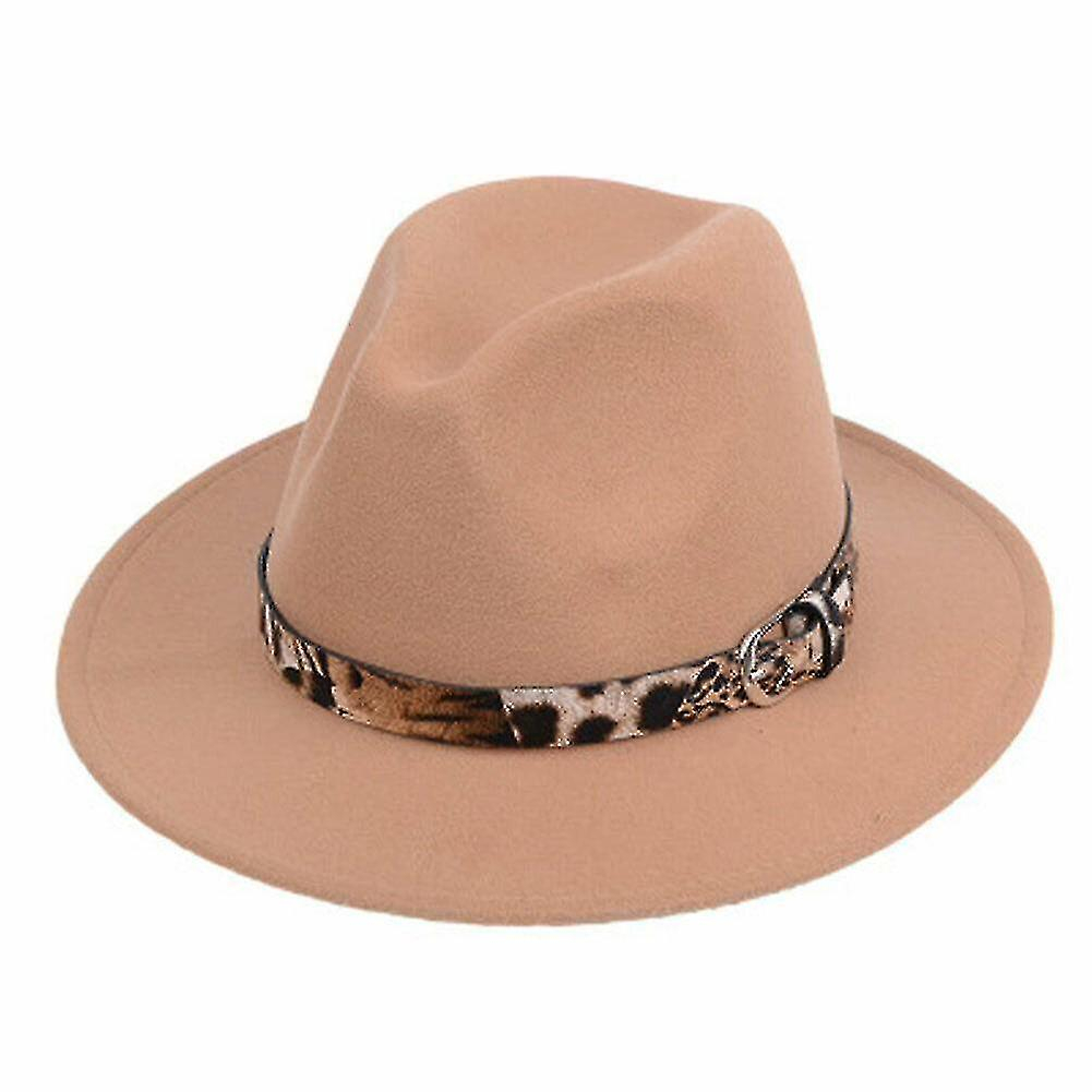 Foto 5 pulgar | Sombrero Fedora De Fieltro De Lana Para Mujer Con Estampado De Leopardo Amarillo - Venta Internacional.