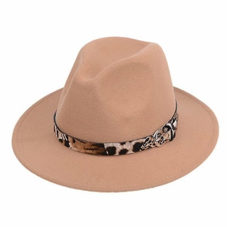 Foto 4 | Sombrero Fedora De Fieltro De Lana Para Mujer Con Estampado De Leopardo Amarillo - Venta Internacional.