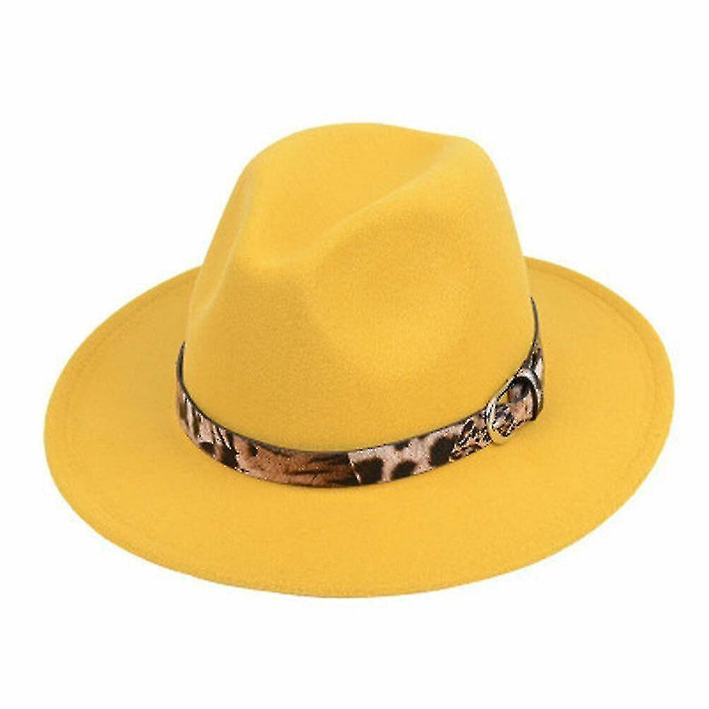 Foto 6 pulgar | Sombrero Fedora De Fieltro De Lana Para Mujer Con Estampado De Leopardo Amarillo - Venta Internacional.