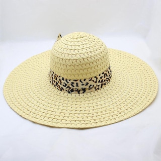 Foto 4 | Sombrero De Paja Huoguo Para Mujer Estampado De Leopardo Ala Ancha - Venta Internacional.