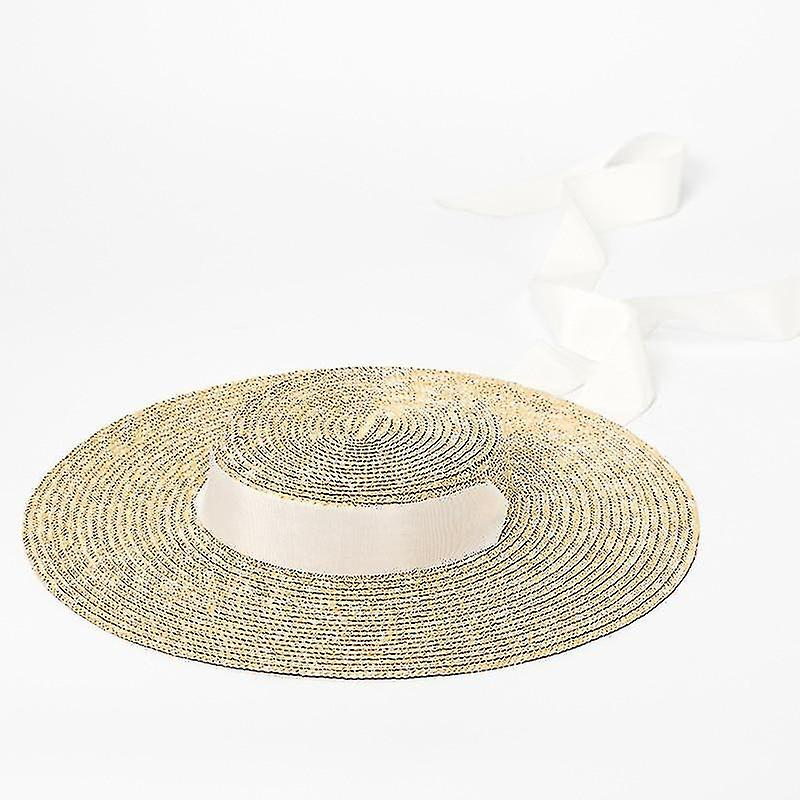 Foto 4 pulgar | Sombrero Huoguo Sombrero De Paja De Ala Ancha Con Cinta Larga Para Mujer - Venta Internacional.