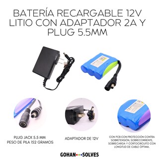 Foto 4 | Bateria Pila Recargable Adaptador 12v 2a Litio Pcb Plug 5.5