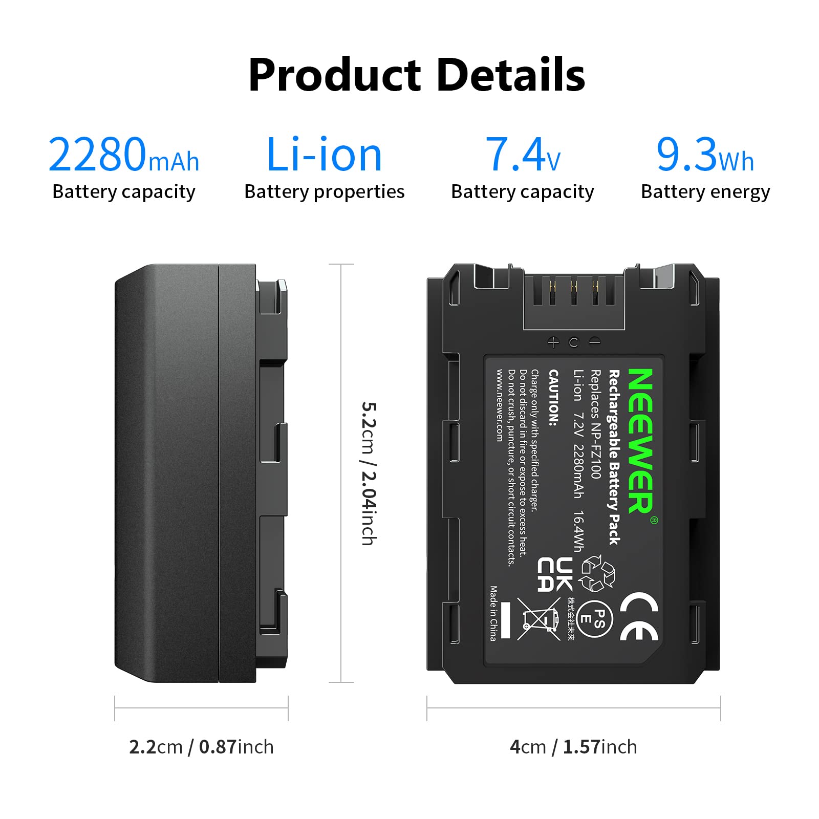 Foto 7 | Batería De Repuesto Newer Para Sony Np-fz100 280 Mah - Venta Internacional.