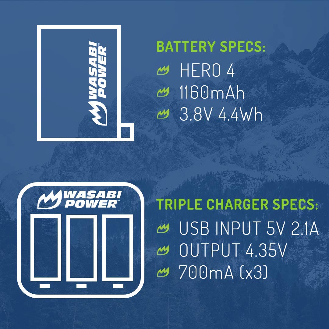 Foto 4 pulgar | Batería Y Cargador Triple Usb Para Gopro Hero4 Wasabi Power - Venta Internacional.