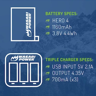 Foto 3 | Batería Y Cargador Triple Usb Para Gopro Hero4 Wasabi Power - Venta Internacional.
