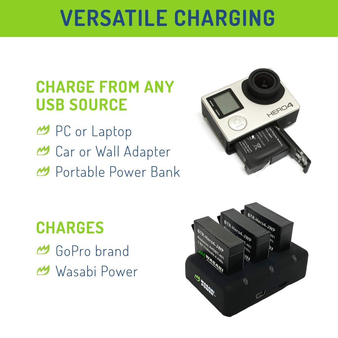 Foto 7 pulgar | Batería Y Cargador Triple Usb Para Gopro Hero4 Wasabi Power - Venta Internacional.