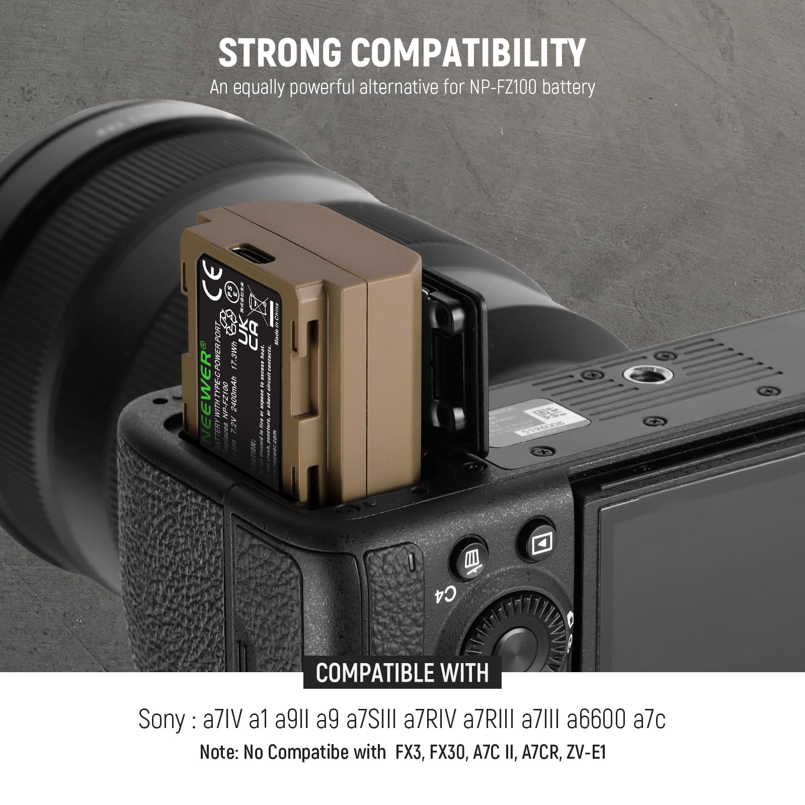 Foto 2 | Batería De Repuesto Neewer Np-fz100 2400 Mah Para Cámaras Sony - Venta Internacional.