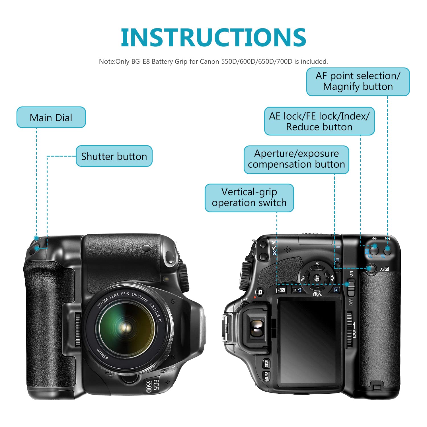 Foto 3 pulgar | Batería Grip Neewer Bg-e8 Para Canon Eos 550d 600d 650d 700d - Venta Internacional.