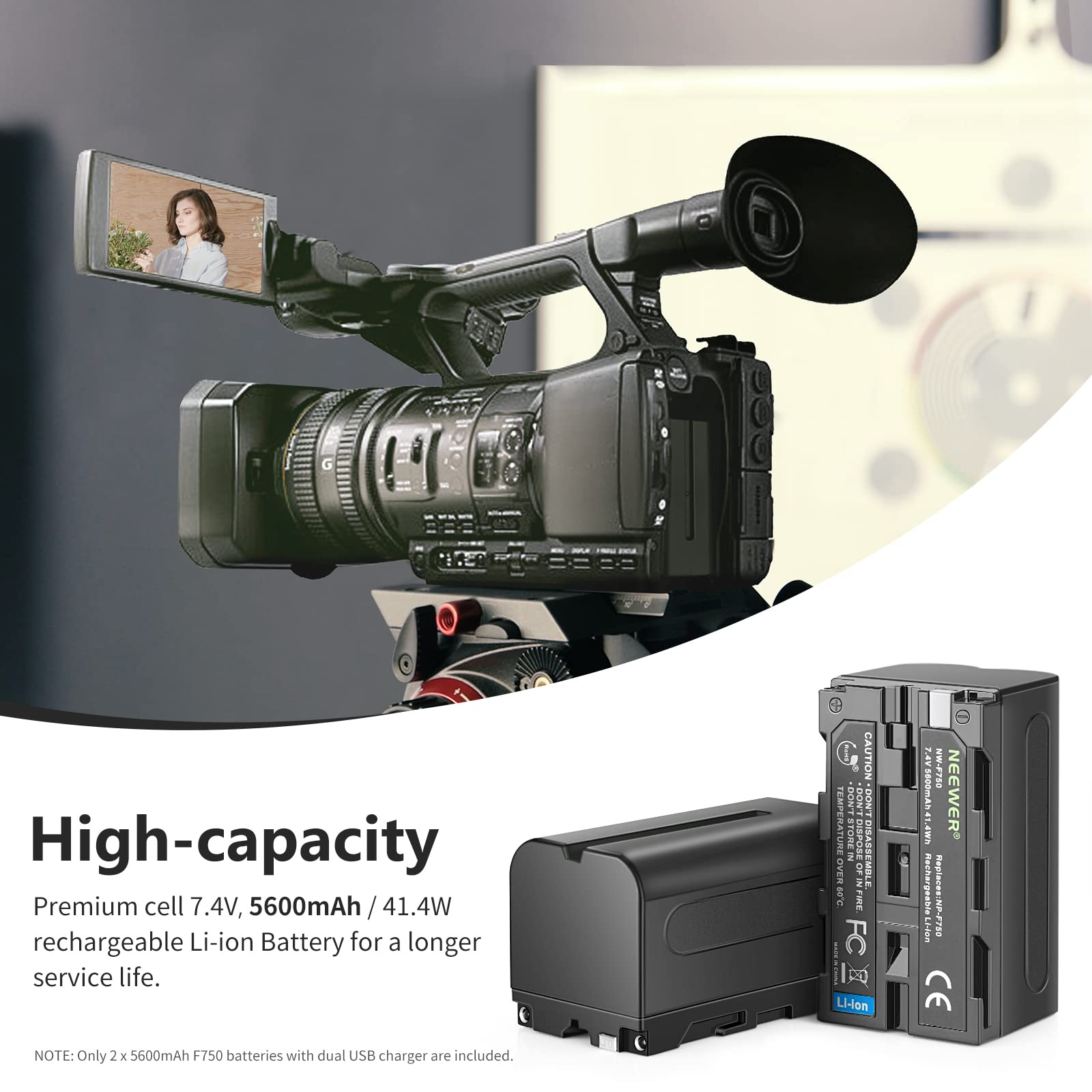 Foto 3 | Batería De Repuesto Neewer Np-f750 5600 Mah, Paquete De 2 Con Cargador - Venta Internacional.