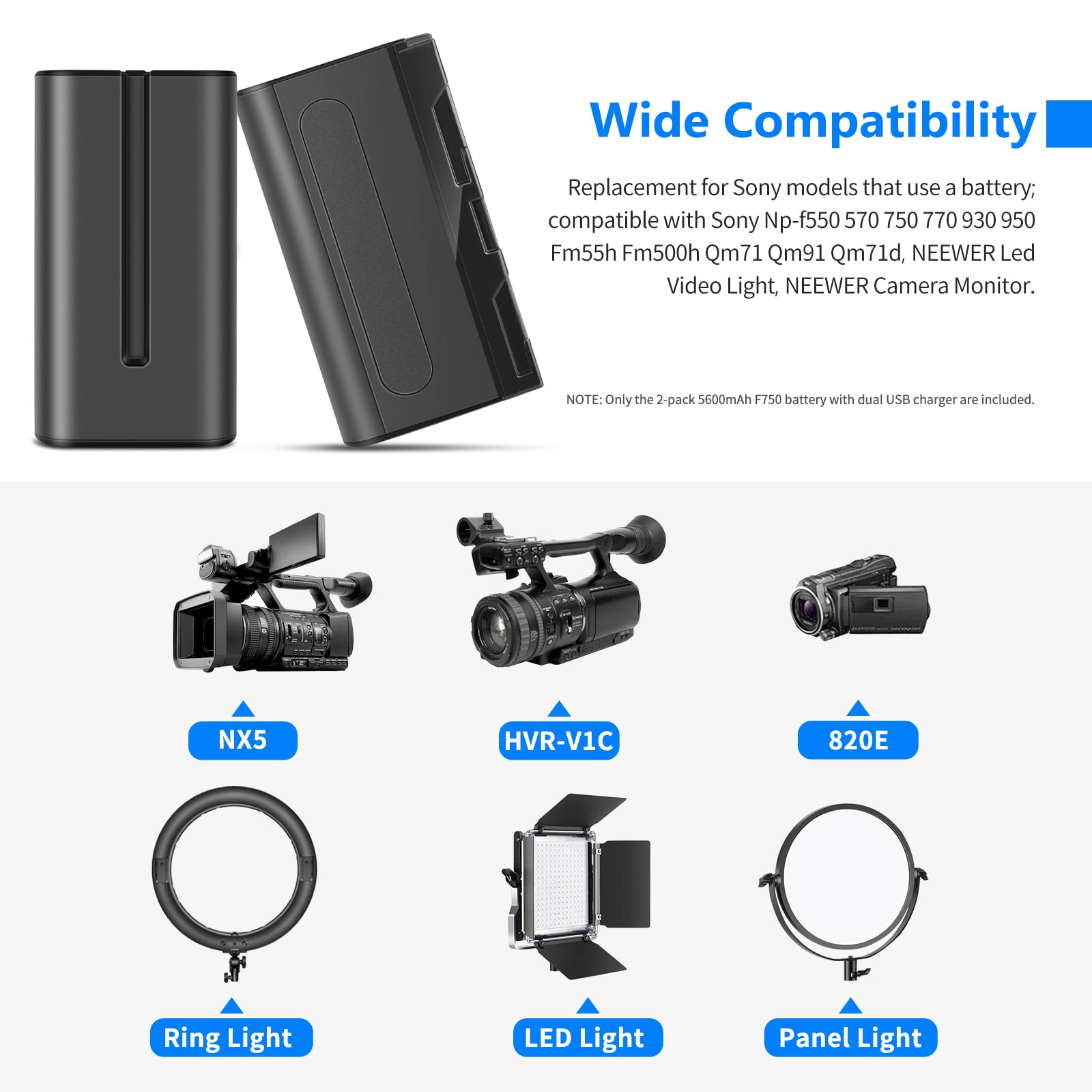 Foto 5 pulgar | Batería De Repuesto Neewer Np-f750 5600 Mah, Paquete De 2 Con Cargador - Venta Internacional.