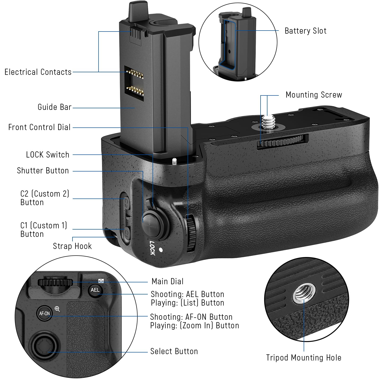 Foto 7 | Batería Grip Neewer De Repuesto Vg-c4em Con 2 Np-fz100 Sony - Venta Internacional.