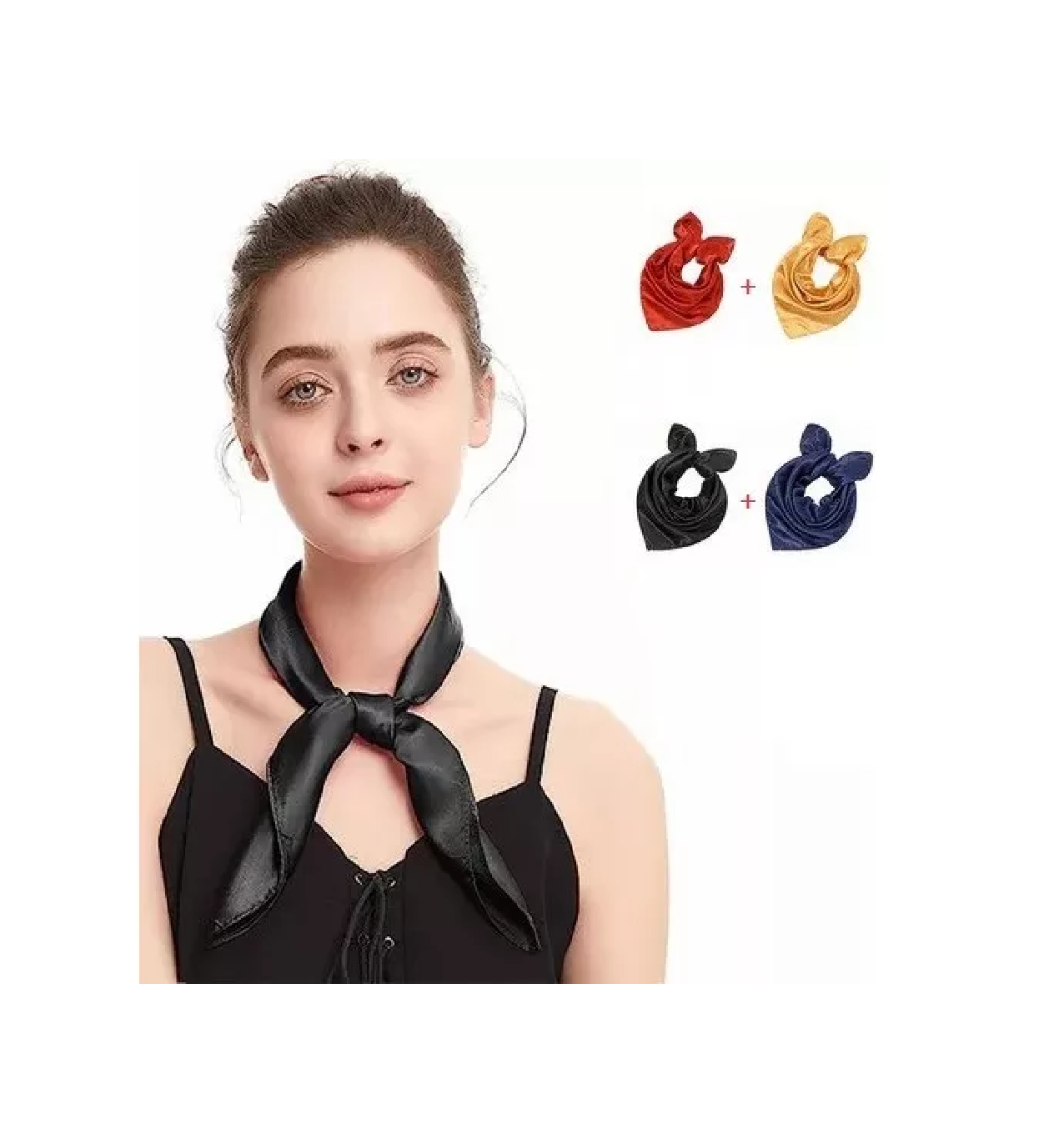 Foto 3 pulgar | Mascada De Color Sólido Para Mujer, Pañuelo Tipo Seda 2pieza Dorado+rojo