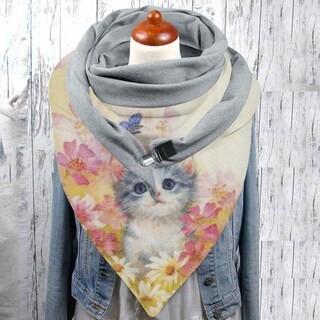 Foto 2 | Bufanda Huoguo Para Mujer Algodón Con Forma De Gato Cálida Malaya - Venta Internacional.