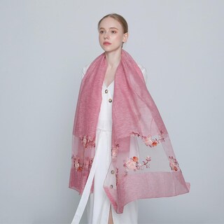 Foto 1 | Bufanda Huoguo De Algodón Mercerizado Con Estampado Floral Para Mujer - Venta Internacional.