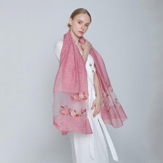 Foto 2 | Bufanda Huoguo De Algodón Mercerizado Con Estampado Floral Para Mujer - Venta Internacional.