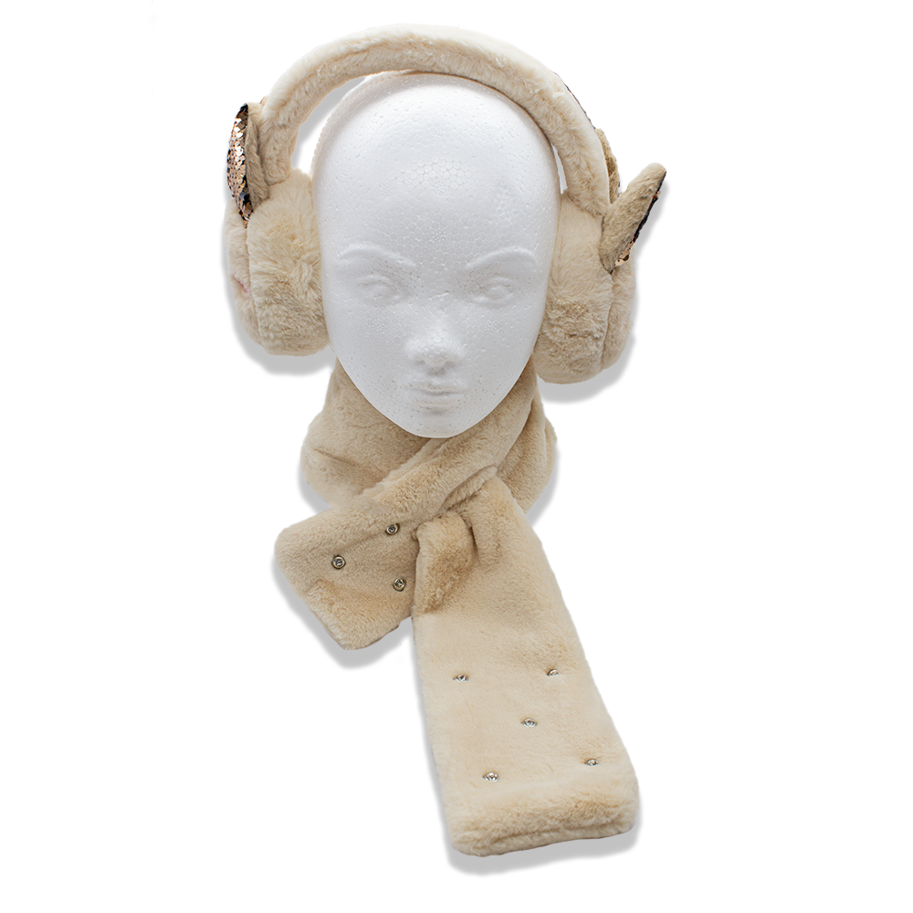 Foto 1 | Set Invernal de Bufanda más Orejeras Conejita Beige Infantil Peluche Térmico