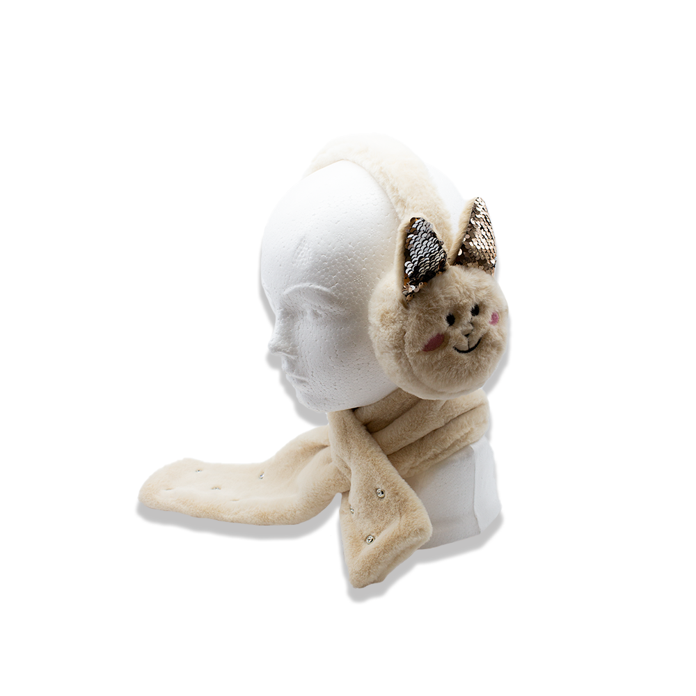 Foto 3 pulgar | Set Invernal de Bufanda más Orejeras Conejita Beige Infantil Peluche Térmico