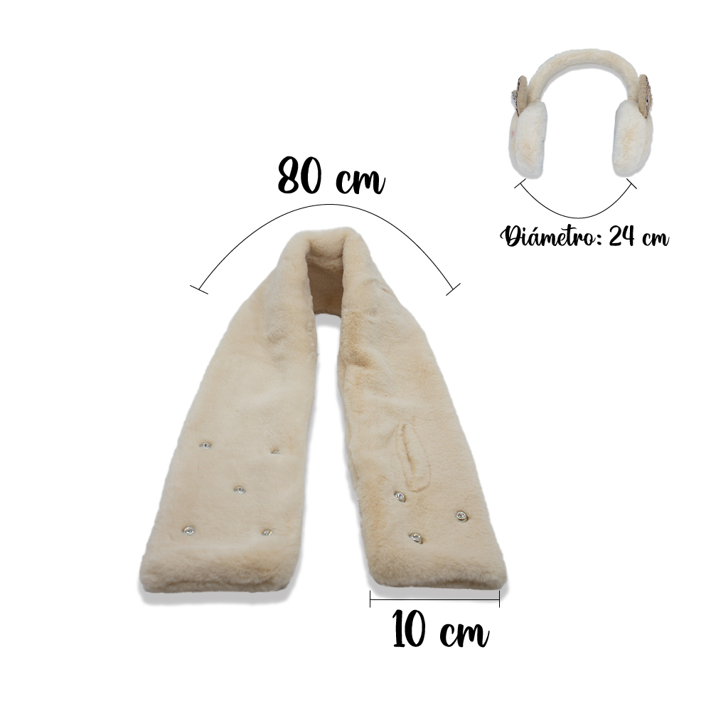 Foto 4 pulgar | Set Invernal de Bufanda más Orejeras Conejita Beige Infantil Peluche Térmico