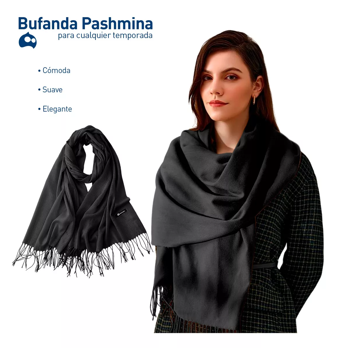 Foto 3 pulgar | Bufanda Cuellera Pashmina Palestina De Invierno Para Mujer Color Negro