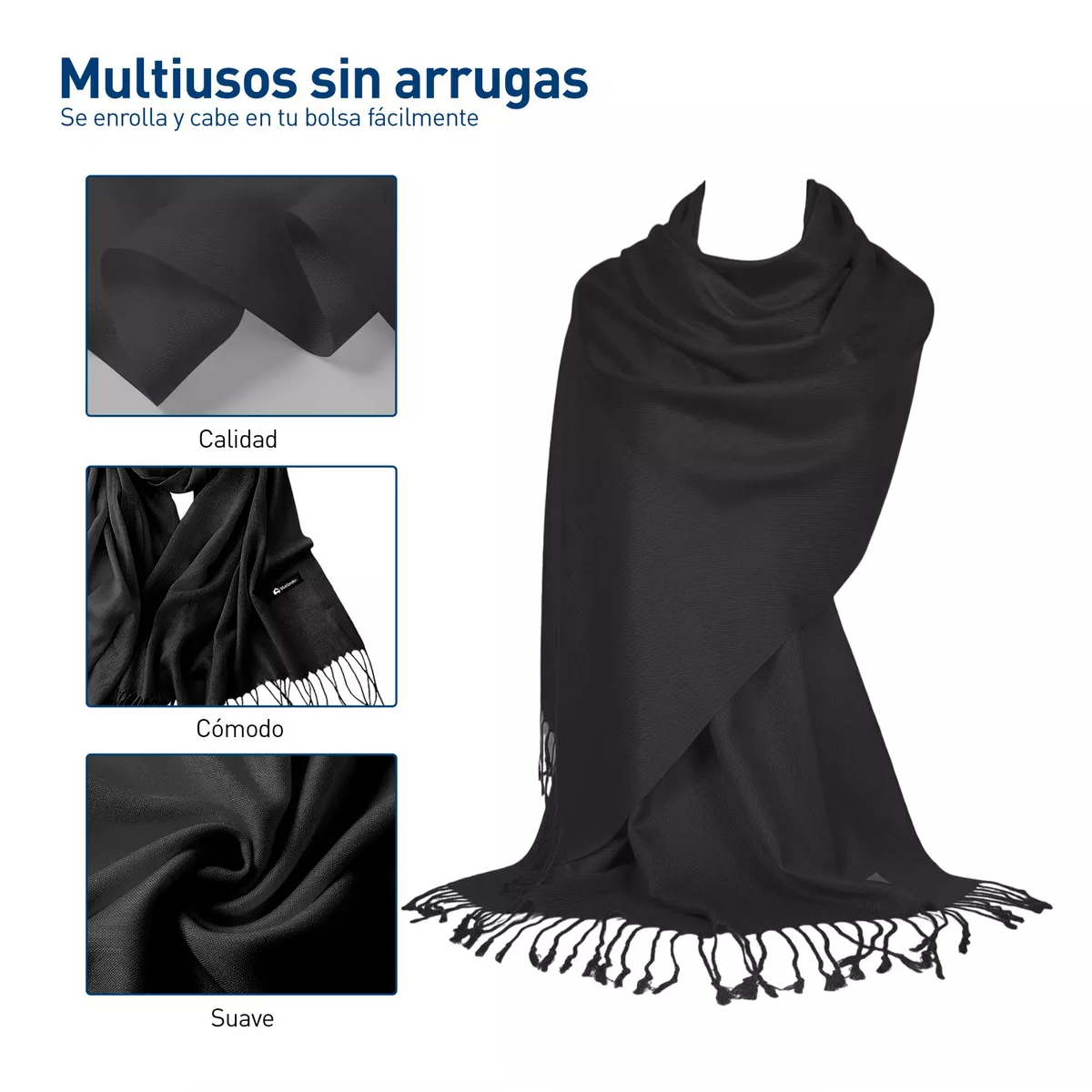 Foto 4 pulgar | Bufanda Cuellera Pashmina Palestina De Invierno Para Mujer Color Negro