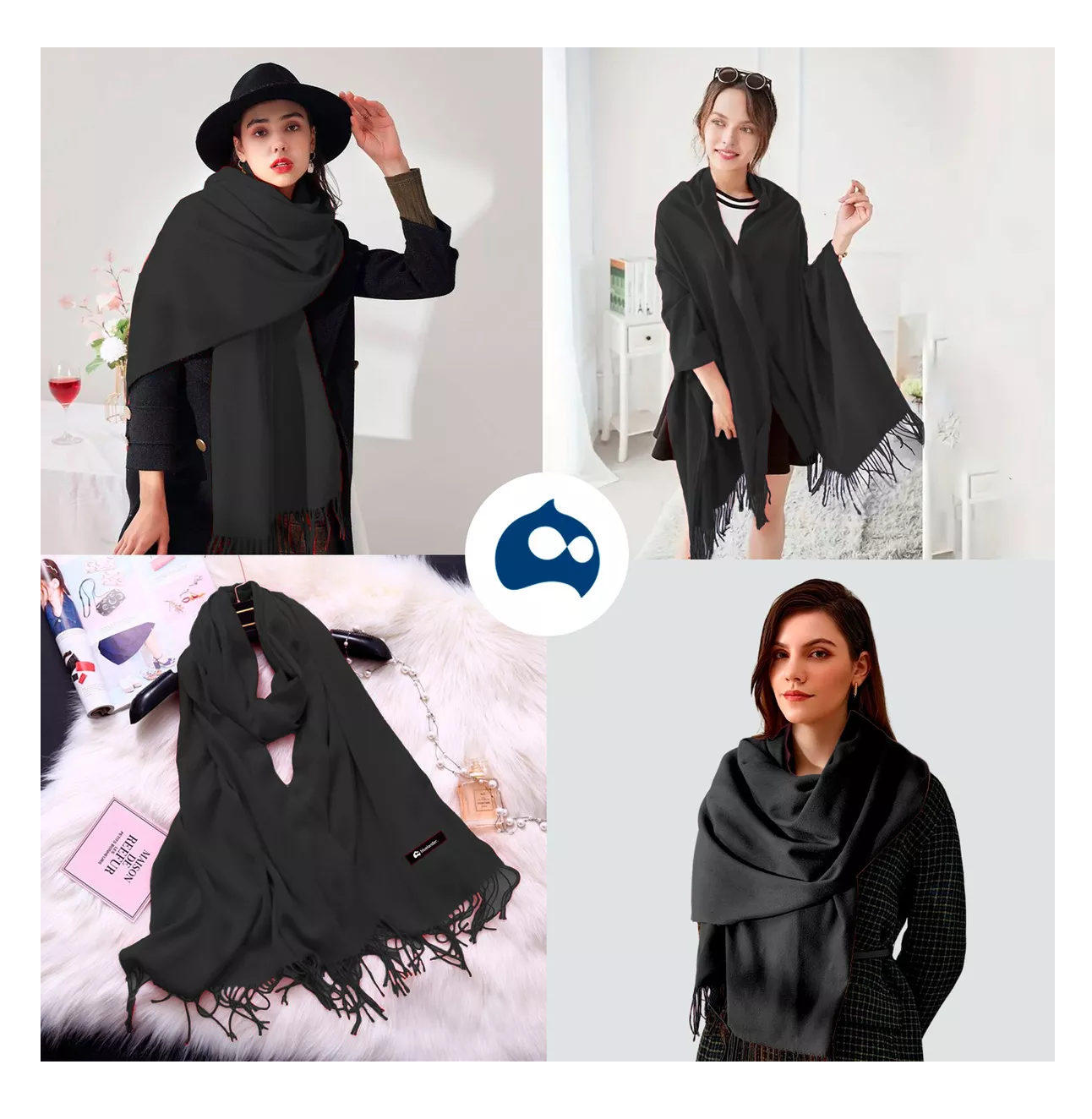 Foto 5 | Bufanda Cuellera Pashmina Palestina De Invierno Para Mujer Color Negro