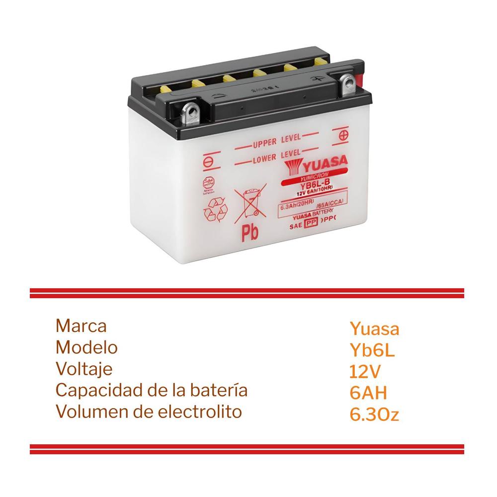 Foto 3 pulgar | Bateria para Moto Yuasa YB6L-B 12 V 6AH sin Ácido