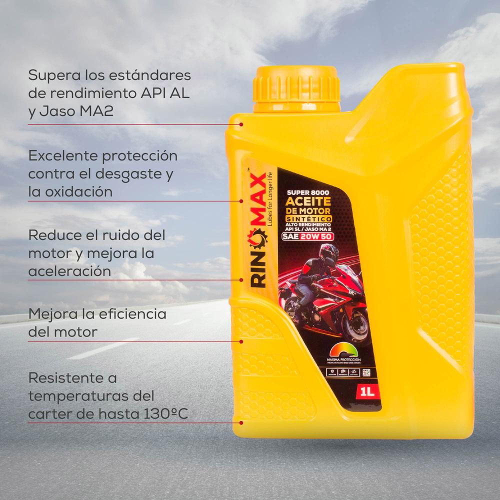 Foto 4 pulgar | Aceite Sintético para Moto Rinomax 8000 20w50 4T 1L Api SL