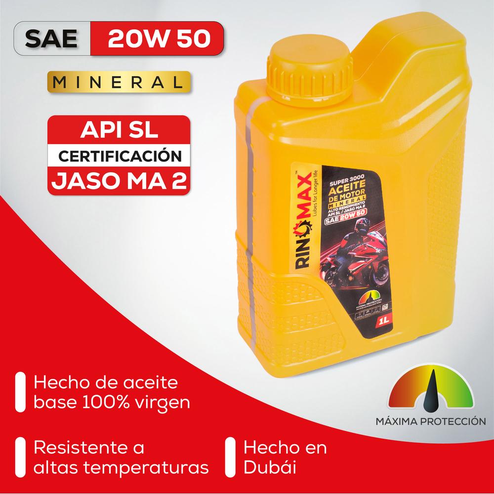 Foto 3 pulgar | Aceite Mineral para Moto Rinomax 3000 20w50 4T 1L Api