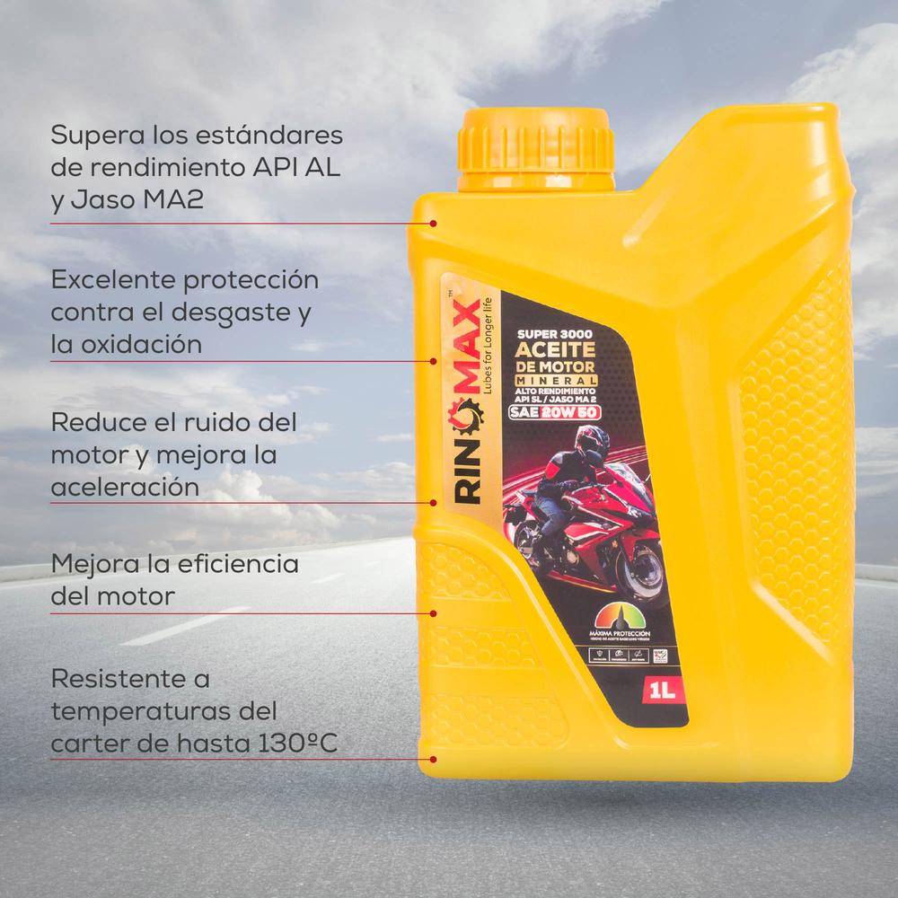 Foto 4 pulgar | Aceite Mineral para Moto Rinomax 3000 20w50 4T 1L Api