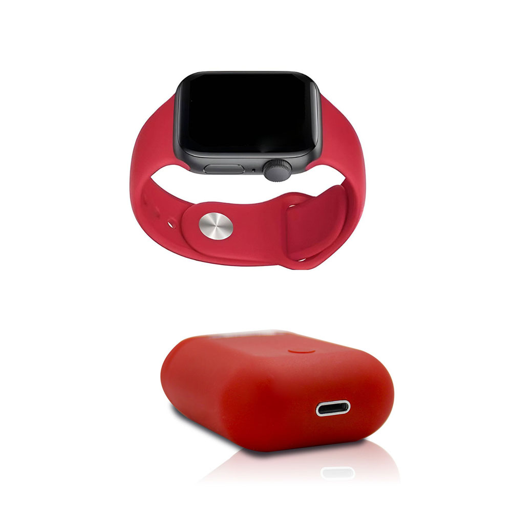 Foto 4 pulgar | Kit Smartwatch T500 y Audífonos Twins Rojo