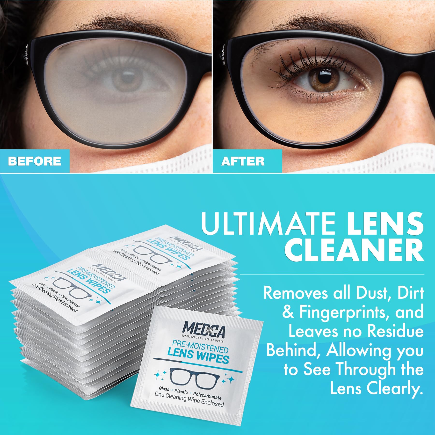 Foto 3 pulgar | Toallitas Limpiadoras De Lentes Y Vidrios Medca  Portátil  Paquete De 100 - Venta Internacional.